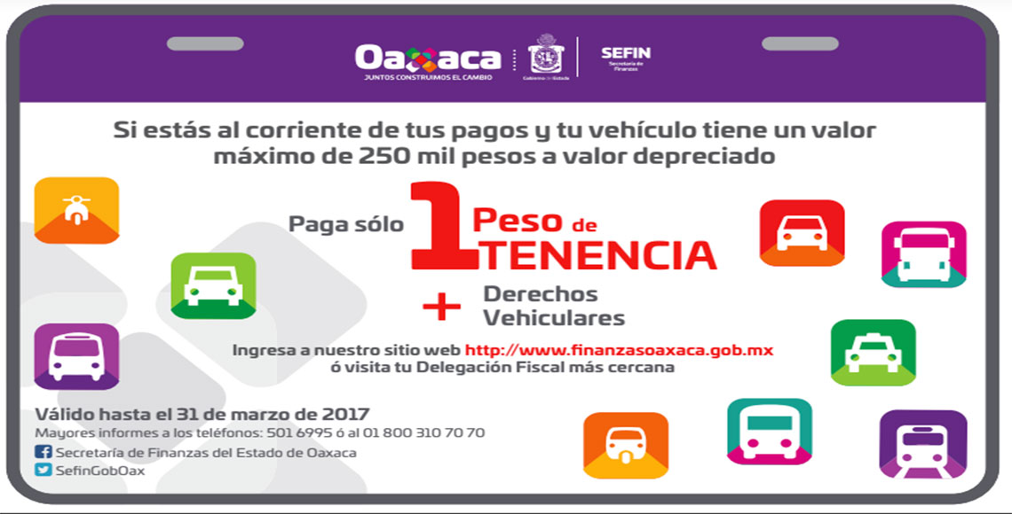 Cobrarán 1 peso por la tenencia de vehículos en Oaxaca