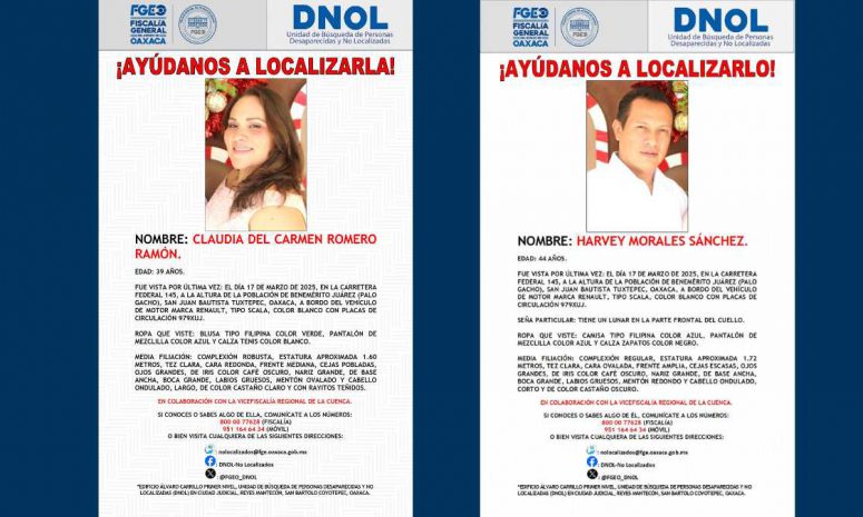 Confirma Fiscalía desaparición de médico y su esposa en Tuxtepec