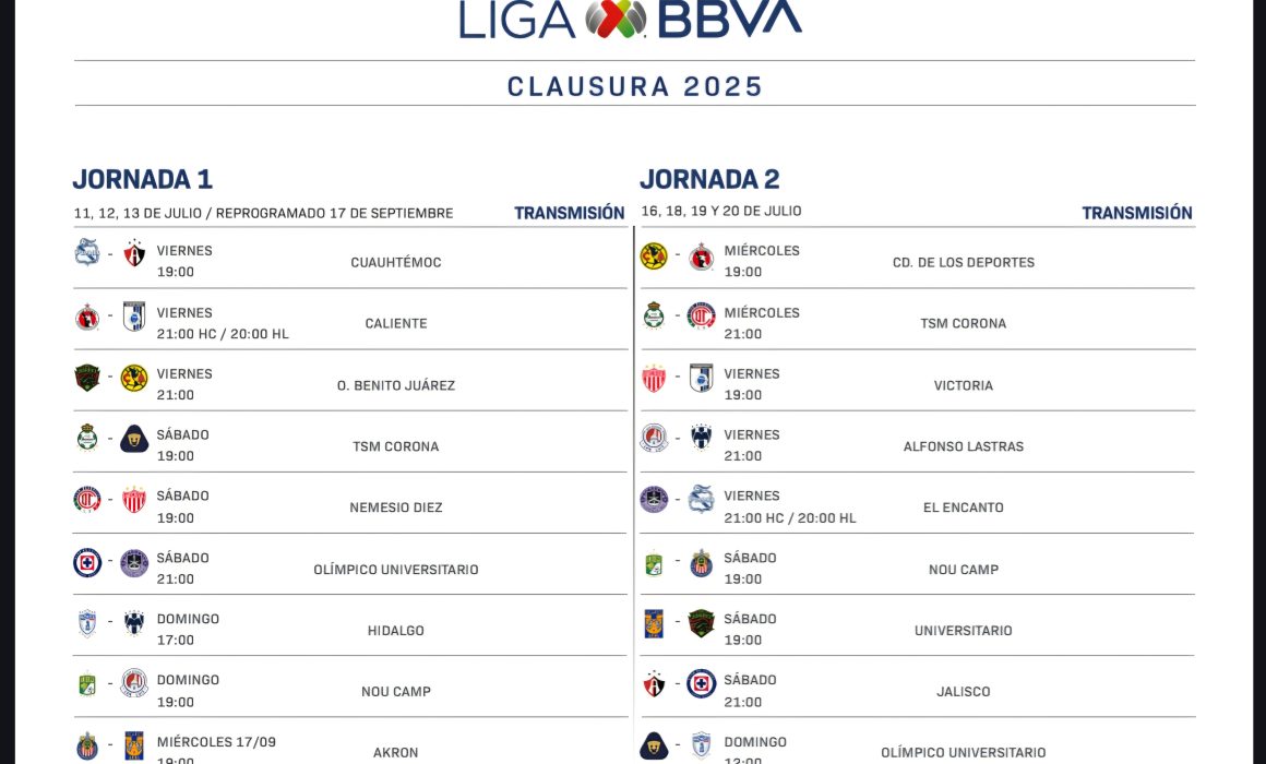 Listo, calendario del Torneo Apertura 2025 de la Liga Mx - Quadratín