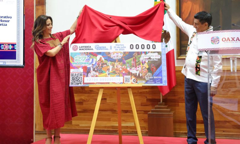 Develan Salomón Jara y Lotería billete de Guelaguetza 2025