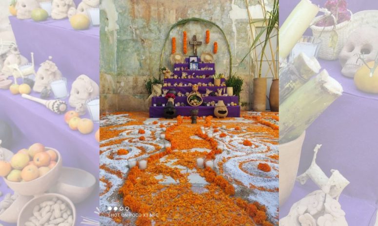Defienden tradición mixteca con altar y tapete sin adornos de plástico